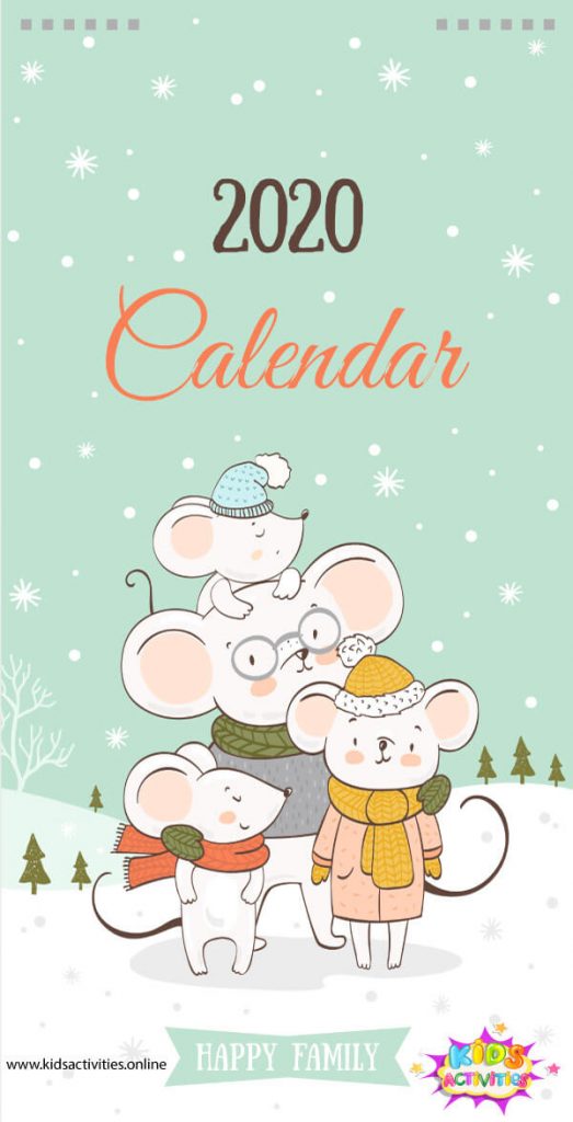 Free Printable Calendar 2020 Year With Funny Rats Design