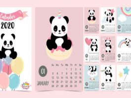 Cute Doodle New Year 2020 Calendar Template - free download