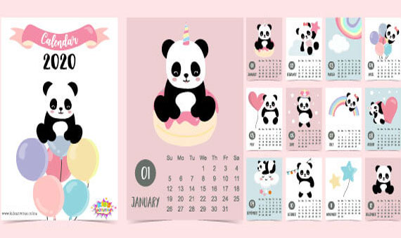 Cute Doodle New Year 2020 Calendar Template - free download