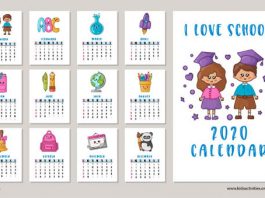 School Calendar 2020 Template, pdf download