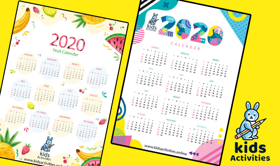 cute colorful calendar 2020 printabler 2020 Printable