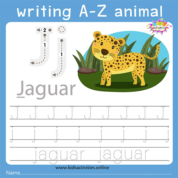 Tracing letters worksheet: J j writing ⋆ Kids Activities