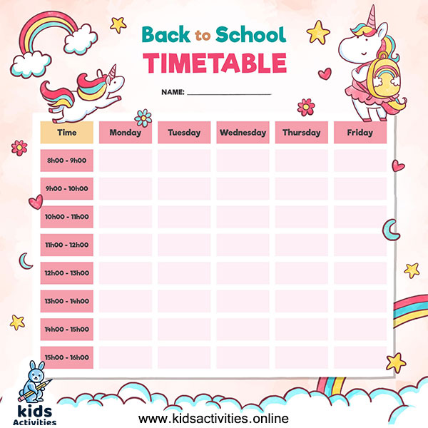 Weekly Timetable Template For Kids