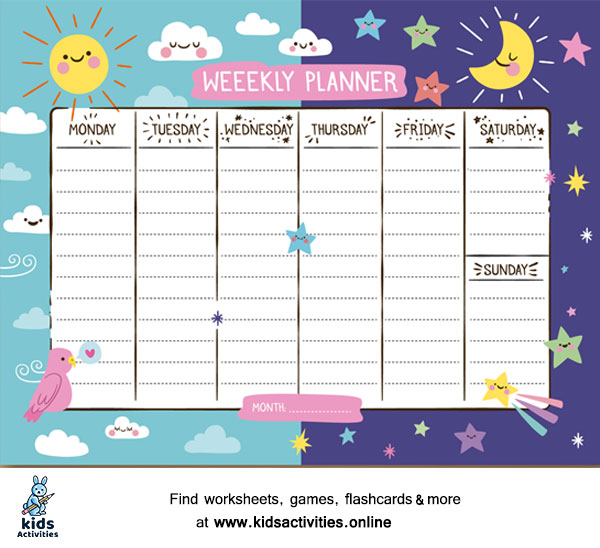 cute weekly schedule template printable kids activities
