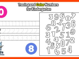 Tracing and Color Numbers for Kindergarten Worksheets