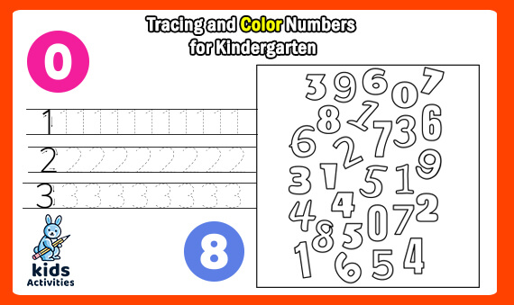 tracing and color numbers kindergarten worksheets kids activities