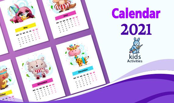 Free Cute Colorful Calendar 2021 Printable pdf
