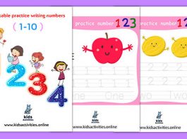 Free!- Printable practice writing numbers 1-10 for kindergarten pdf