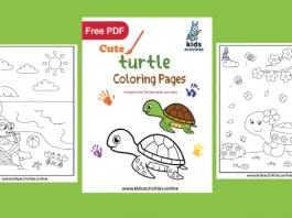 Free Cute turtle coloring pages for kids, Printable PDF
