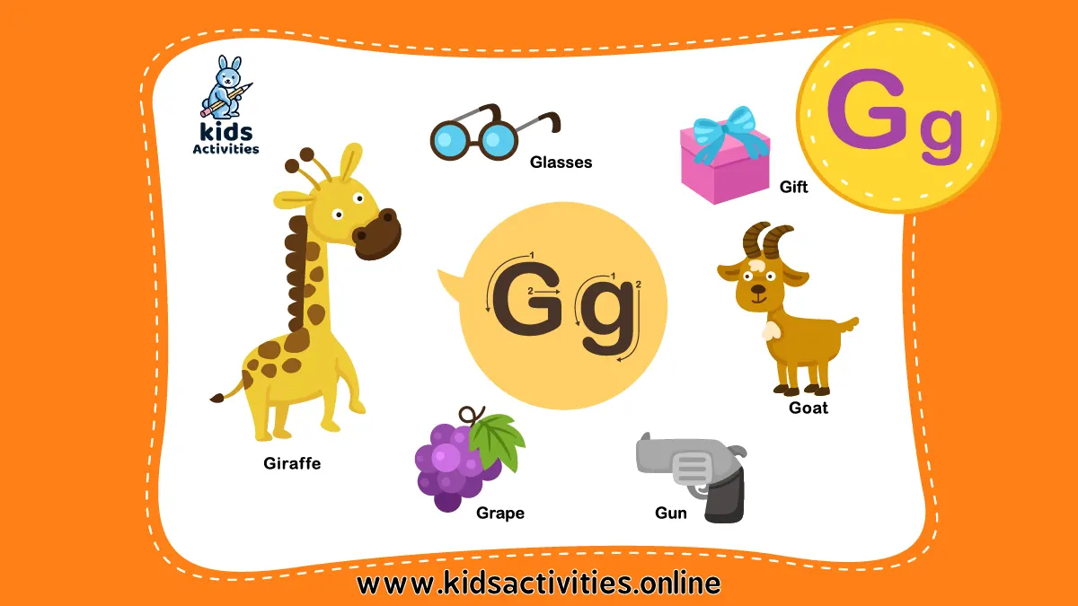 Letter G Words and Pictures Printable Cards preschool