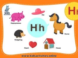 Letter H Words and Pictures Printable Cards preschool