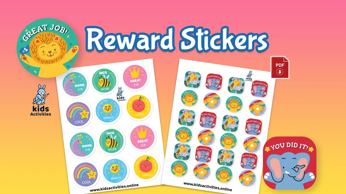FREE! - Printable Cute Animals Reward Stickers, Good job