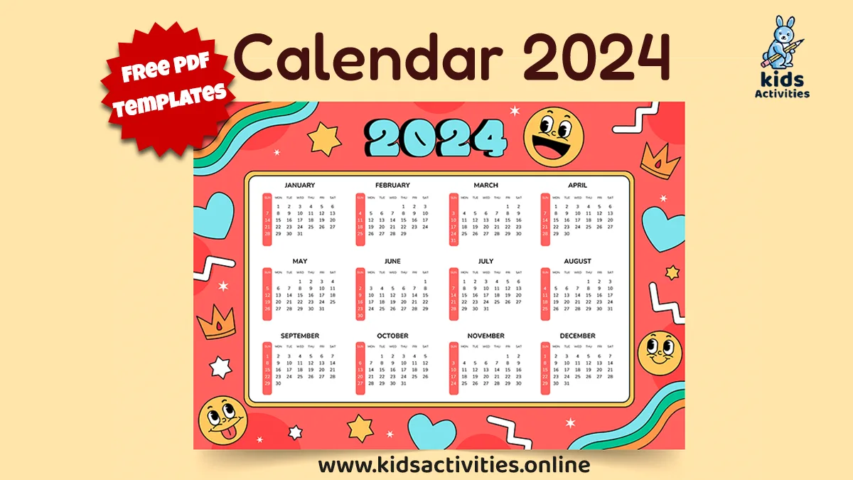 Cute (& Free) Printable 2024 One Page Calendars ⋆ Kids Activities