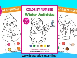 Winter color by number coloring pages pdf free